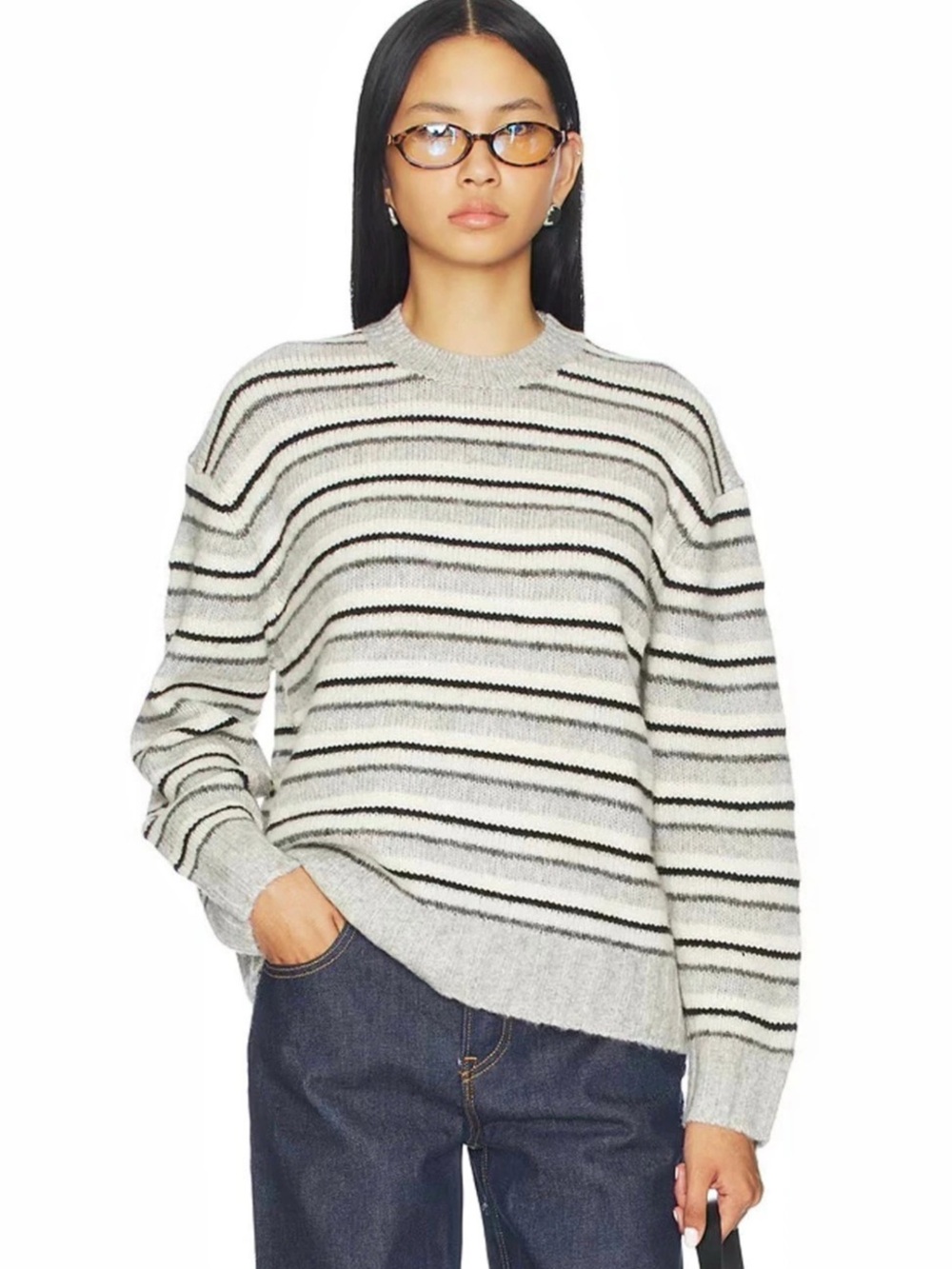 Pistola Hanna Striped Wool-Blend Sweater in Gray & Black Size XS